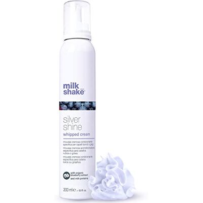 milk_shake Silver Shine Whipped Cream 200 ml, Espuma acondicionadora sin aclarado específica anti-amarillo para cabellos rubios o grises, con pigmento púrpura, Made in Italy milk_shake Silver Shine Whipped Cream 200 ml, Espuma acondicionadora sin aclarado específica anti-amarillo para cabellos rubios o grises, con pigmento púrpura, Made in Italy