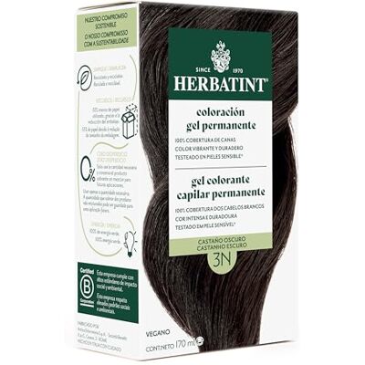 Herbatint Tinte Permanente para Cabello 3N Castaño Oscuro 170 ml Sin Amoníaco, 100% Cobertura de Canas Dermatológicamente Probado, con 8 Extractos Naturales Herbatint Tinte Permanente para Cabello 3N Castaño Oscuro 170 ml Sin Amoníaco, 100% Cobertura de Canas Dermatológicamente Probado, con 8 Extractos Naturales