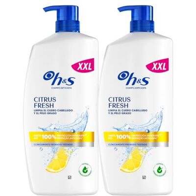 Head & Shoulders H&S Citrus Fresh Champú Anticaspa para Pelo Graso Aroma a Cítricos, 2x1L Con Dispensador, Hasta 100% de Protección contra la Caspa, Clínicamente Probado, Apto para Uso Diario Head & Shoulders H&S Citrus Fresh Champú Anticaspa para Pelo Graso Aroma a Cítricos, 2x1L Con Dispensador, Hasta 100% de Protección contra la Caspa, Clínicamente Probado, Apto para Uso Diario