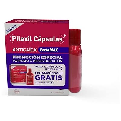PILEXIL Pack 90 Cápsulas Anticaída Forte Max + Champú Triple Protection 100 ml, Frena la Caída del Cabello y Fortalece la Fibra Capilar, para Hombres y Mujeres PILEXIL Pack 90 Cápsulas Anticaída Forte Max + Champú Triple Protection 100 ml, Frena la Caída del Cabello y Fortalece la Fibra Capilar, para Hombres y Mujeres