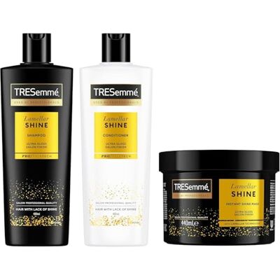 TRESemmé Lamellar Shine Set Cuidado del Cabello, Con Champú, Acondicionador y Mascarilla, Cabello Sedoso y Brillante, Fibra Capilar Reforzada, Con Tecnología Lamellar, 400 ml + 400 ml + 440 ml TRESemmé Lamellar Shine Set Cuidado del Cabello, Con Champú, Acondicionador y Mascarilla, Cabello Sedoso y Brillante, Fibra Capilar Reforzada, Con Tecnología Lamellar, 400 ml + 400 ml + 440 ml