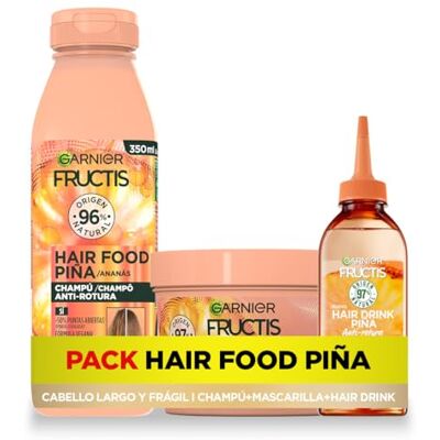 Garnier Fructis Pack Champú + Tratamiento Hair Drink + Mascarilla para Pelo Largo y Frágil, con Piña Anti-Rotura, Limpia, Desenreda y Nutre, Set de 3 Productos Veganos y Sin Siliconas Garnier Fructis Pack Champú + Tratamiento Hair Drink + Mascarilla para Pelo Largo y Frágil, con Piña Anti-Rotura, Limpia, Desenreda y Nutre, Set de 3 Productos Veganos y Sin Siliconas