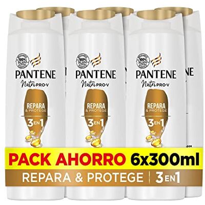 Pantene Champú + Acondicionador + Tratamiento 3en1 Repara & Protege Nutri Pro-V, Para Cabello Débil Y Dañado 6x300 ML Pantene Champú + Acondicionador + Tratamiento 3en1 Repara & Protege Nutri Pro-V, Para Cabello Débil Y Dañado 6x300 ML