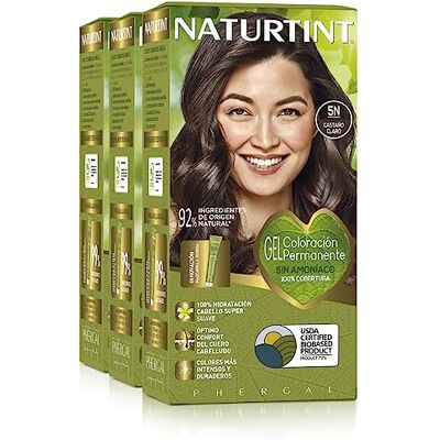 Naturtint Biobased Coloración sin amoniaco 100% cobertura de canas Ingredientes vegetales Color natural y duradero 5N Castaño Claro Pack de 3 Naturtint Biobased Coloración sin amoniaco 100% cobertura de canas Ingredientes vegetales Color natural y duradero 5N Castaño Claro Pack de 3