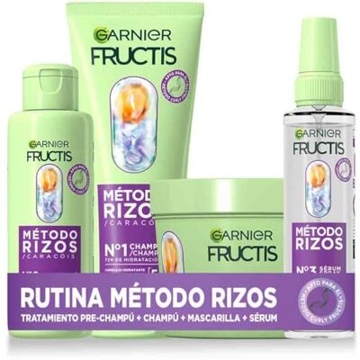 Garnier Fructis Método Rizos con Tratamiento Pre Champú, Champú, Spray y Mascarilla, Rutina para rizos y ondas definidas, Ácido hialurónico y Karité, Fórmula vegana, 2x 200ml+150 ml+370 ml Garnier Fructis Método Rizos con Tratamiento Pre Champú, Champú, Spray y Mascarilla, Rutina para rizos y ondas definidas, Ácido hialurónico y Karité, Fórmula vegana, 2x 200ml+150 ml+370 ml