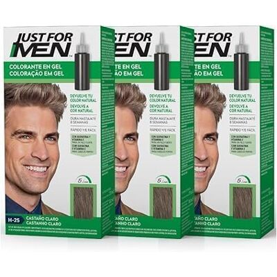 Just for men Tinte Colorante en Gel, Coloración Masculina, Cubre Las Canas, Devuelve Tu Color Original Para Una Apariencia Natural Tono Castaño Claro, H25 (3 Pack) Just for men Tinte Colorante en Gel, Coloración Masculina, Cubre Las Canas, Devuelve Tu Color Original Para Una Apariencia Natural Tono Castaño Claro, H25 (3 Pack)
