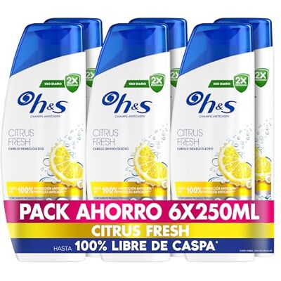 Head & Shoulders H&S Citrus Fresh Champú Anticaspa para Pelo Graso 250ml, para Uso Diario. Hasta 100% de Protección Anticaspa, Clínicamente Probado. Frescor y Limpieza con Aroma a Cítricos, New Version Head & Shoulders H&S Citrus Fresh Champú Anticaspa para Pelo Graso 250ml, para Uso Diario. Hasta 100% de Protección Anticaspa, Clínicamente Probado. Frescor y Limpieza con Aroma a Cítricos, New Version