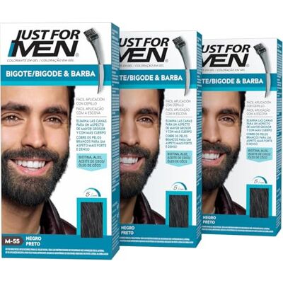 Just for men Tinte Colorante En Gel Para Barba Y Bigote. Con Aloe y Aceite de Coco, para una Barba Sin Canas y con Aspecto Más Denso en 5 minutos. Tono Negro, M55 (3 Pack) Just for men Tinte Colorante En Gel Para Barba Y Bigote. Con Aloe y Aceite de Coco, para una Barba Sin Canas y con Aspecto Más Denso en 5 minutos. Tono Negro, M55 (3 Pack)