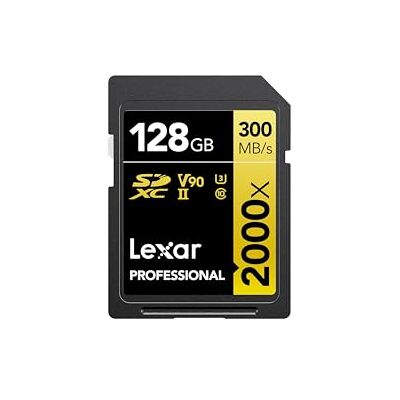 Lexar Professional 2000x Tarjeta SD 128GB, SDXC UHS-II Tarjeta de Memoria sin Lector, hasta 300MB/s de Lectura, Class 10, U3, V90 SD para DSLR, cámaras de Video en Calidad de Cine (LSD2000128G-BNNAG) Lexar Professional 2000x Tarjeta SD 128GB, SDXC UHS-II Tarjeta de Memoria sin Lector, hasta 300MB/s de Lectura, Class 10, U3, V90 SD para DSLR, cámaras de Video en Calidad de Cine (LSD2000128G-BNNAG)