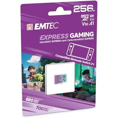 EMTEC , Tarjeta MicroSDXC 256GB UHS-I U3 V30 A1 Express Gaming, Compatible con Nintendo Switch 2, Alta Velocidad hasta 880Mbps, Almacenamiento extendido, Ideal para Juegos y Aplicaciones, fiable y EMTEC , Tarjeta MicroSDXC 256GB UHS-I U3 V30 A1 Express Gaming, Compatible con Nintendo Switch 2, Alta Velocidad hasta 880Mbps, Almacenamiento extendido, Ideal para Juegos y Aplicaciones, fiable y