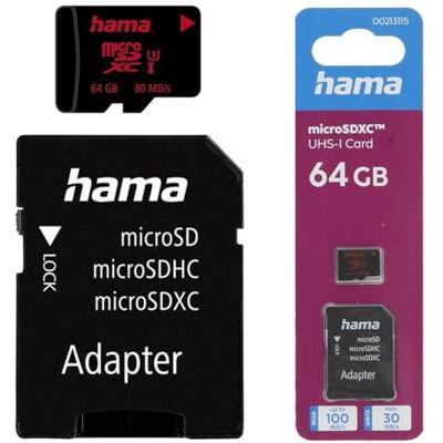 Hama microSDXC 64 GB UHS Speed C3 UHS-I 80 MB/s + adaptador / foto Hama microSDXC 64 GB UHS Speed C3 UHS-I 80 MB/s + adaptador / foto