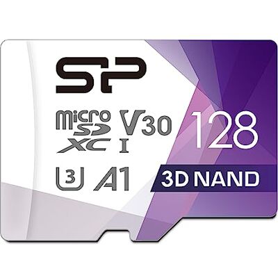 Silicon Power Tarjeta micro SD U3 SDXC de 128 GB hasta 100 MB/s de alta velocidad con adaptador para cámaras y drones Silicon Power Tarjeta micro SD U3 SDXC de 128 GB hasta 100 MB/s de alta velocidad con adaptador para cámaras y drones