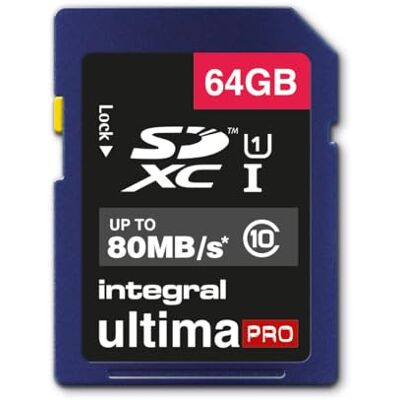 Integral UltimaPro Memory Card 64 GB SDHC/XC 80MB/s Class 10 UHS-I U1 Integral UltimaPro Memory Card 64 GB SDHC/XC 80MB/s Class 10 UHS-I U1