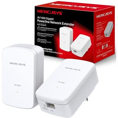 MERCUSYS AV1000 Gigabit Powerline Starter Kit, Data Transfer Speed Up To 1000 Mbps, Ideal for 4K Streaming, Online Gaming and Graphics-Intensive Applications No Configuration Required (MP500 Kit) MERCUSYS AV1000 Gigabit Powerline Starter Kit, Data Transfer Speed Up To 1000 Mbps, Ideal for 4K Streaming, Online Gaming and Graphics-Intensive Applications No Configuration Required (MP500 Kit)