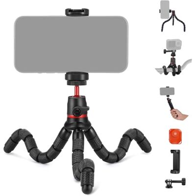 NEEWER Trípode para iPhone con Mando a Distancia/Adaptador de Montaje de cámara de acción/Soporte para teléfono, Mini trípode Flexible Compatible con cámara GoPro Samsung DSLR cámara Web para Vlog, NEEWER Trípode para iPhone con Mando a Distancia/Adaptador de Montaje de cámara de acción/Soporte para teléfono, Mini trípode Flexible Compatible con cámara GoPro Samsung DSLR cámara Web para Vlog,