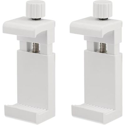 ayex Juego de 2 soportes universales para smartphone, color blanco con rosca de 1/4 pulgadas, soporte ajustable para teléfono móvil para trípode y palo selfie (55-105 mm) ayex Juego de 2 soportes universales para smartphone, color blanco con rosca de 1/4 pulgadas, soporte ajustable para teléfono móvil para trípode y palo selfie (55-105 mm)