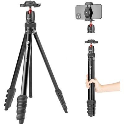Fotopro Trípode para cámara de 162,6 cm con garra oculta 2 en 1, cabezal de vídeo fluido, trípode de viaje ligero y portátil de 0,7 kg para cámara, carga máxima de 3 kg Fotopro Trípode para cámara de 162,6 cm con garra oculta 2 en 1, cabezal de vídeo fluido, trípode de viaje ligero y portátil de 0,7 kg para cámara, carga máxima de 3 kg