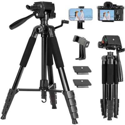 Fotopro Trípode de cámara de 69 pulgadas para Canon Nikon Sony, soporte de cámara con soporte desmontable de 3 vías para teléfono y bolsa de transporte, trípode de viaje portátil ligero para cámara y Fotopro Trípode de cámara de 69 pulgadas para Canon Nikon Sony, soporte de cámara con soporte desmontable de 3 vías para teléfono y bolsa de transporte, trípode de viaje portátil ligero para cámara y