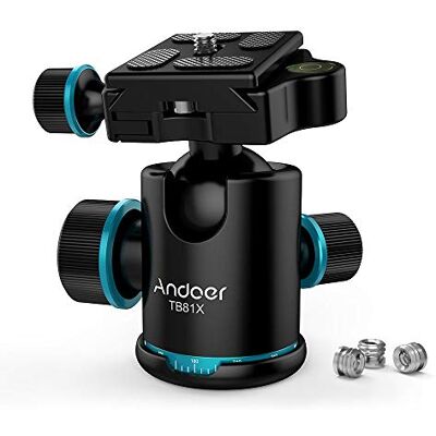 Andoer Rótula,Pro Ballhead de Metal 360°Giratoria con 1*1/4 Plato de Liberación Rápida y 3*1/4 a 3/8 adaptadores de Tornillo,para Trípode,Monopie,Deslizador,Cámara Réflex Digital,Videocámara Andoer Rótula,Pro Ballhead de Metal 360°Giratoria con 1*1/4 Plato de Liberación Rápida y 3*1/4 a 3/8 adaptadores de Tornillo,para Trípode,Monopie,Deslizador,Cámara Réflex Digital,Videocámara