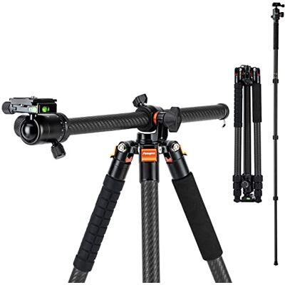 Fotopro Trípode para cámara, trípode horizontal de fibra de carbono de 63 pulgadas, cabeza de bola de 360 grados, placa de liberación rápida para cámara réflex digital de viaje, videocámara Fotopro Trípode para cámara, trípode horizontal de fibra de carbono de 63 pulgadas, cabeza de bola de 360 grados, placa de liberación rápida para cámara réflex digital de viaje, videocámara