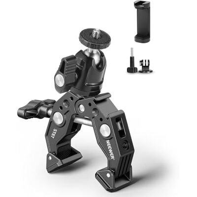 NEEWER Súper Abrazadera con Cabezal Esférico, Zapata Fría, Teléfono Soporte y Adaptador de Montaje de Cámara Acción para Superficie Plana/Redonda, Compatible con GoPro Dji iPhone 15 Pro MAX, ST87 NEEWER Súper Abrazadera con Cabezal Esférico, Zapata Fría, Teléfono Soporte y Adaptador de Montaje de Cámara Acción para Superficie Plana/Redonda, Compatible con GoPro Dji iPhone 15 Pro MAX, ST87