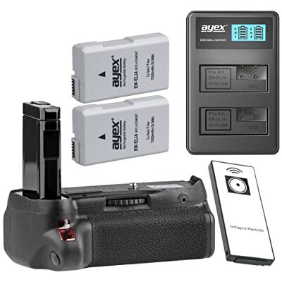 ayex Empuñadura de batería para Nikon D5500 y D5600 con Disparador Remoto por Infrarrojos (Similar a MB-D5500) + 2 baterías EN-EL14 + Cargador USB Dual ayex Empuñadura de batería para Nikon D5500 y D5600 con Disparador Remoto por Infrarrojos (Similar a MB-D5500) + 2 baterías EN-EL14 + Cargador USB Dual