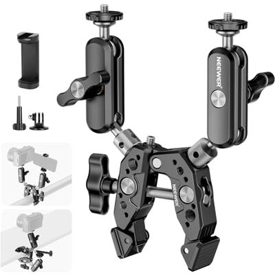 NEEWER Super Clamp con Dos 360° Brazos Mágicos Doble Cabeza Esférica, Roscas de Tornillo de 1/4" 3/8", Adaptador Montaje de Teléfono y Cámara de Acción Compatible con GoPro dji Insta360 DSLR NEEWER Super Clamp con Dos 360° Brazos Mágicos Doble Cabeza Esférica, Roscas de Tornillo de 1/4" 3/8", Adaptador Montaje de Teléfono y Cámara de Acción Compatible con GoPro dji Insta360 DSLR