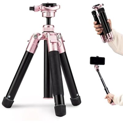 Fotopro Mini trípode de viaje ligero y compacto de 60 pulgadas con cabeza de bola de 360 grados, soporte para teléfono, palo selfie desmontable, carga máxima de hasta 9.0 libras, 1 rosa Fotopro Mini trípode de viaje ligero y compacto de 60 pulgadas con cabeza de bola de 360 grados, soporte para teléfono, palo selfie desmontable, carga máxima de hasta 9.0 libras, 1 rosa