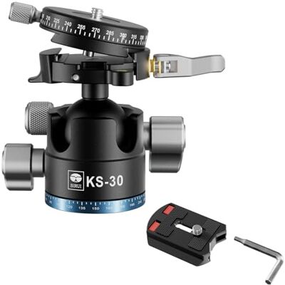 Sirui Rótula de Bola Trípode Cabezal de Bajo Centro de Gravedad, Cabeza Esférica de Aluminio CNC Resistente, con Doble Panorama de 360° y Placa QR Tipo de 1/4", Carga Máxima 20kg KS-30 Sirui Rótula de Bola Trípode Cabezal de Bajo Centro de Gravedad, Cabeza Esférica de Aluminio CNC Resistente, con Doble Panorama de 360° y Placa QR Tipo de 1/4", Carga Máxima 20kg KS-30