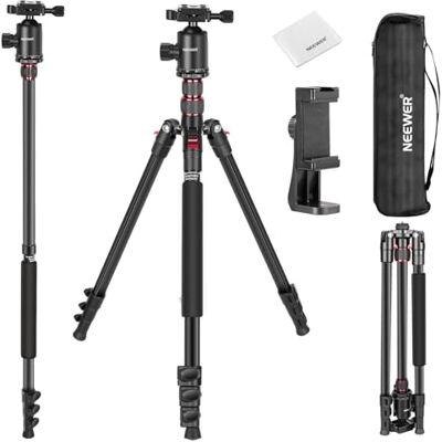 NEEWER Trípode para cámara de 77 Pulgadas, monopié con Soporte para teléfono móvil, Compatible con iPhone para grabación de vídeo, trípode de Viaje Compacto de Aluminio Ligero con Cabezal esférico QR NEEWER Trípode para cámara de 77 Pulgadas, monopié con Soporte para teléfono móvil, Compatible con iPhone para grabación de vídeo, trípode de Viaje Compacto de Aluminio Ligero con Cabezal esférico QR