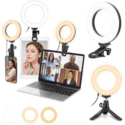 PULUZ Anillo de luz para PC con clip y trípode, 5 pulgadas, luz de videoconferencia regulable, 3 colores de luz+brillo, luz de vídeo de 10 niveles 3200-6500 K para iPhone, iPad, ordenador portátil, PULUZ Anillo de luz para PC con clip y trípode, 5 pulgadas, luz de videoconferencia regulable, 3 colores de luz+brillo, luz de vídeo de 10 niveles 3200-6500 K para iPhone, iPad, ordenador portátil,