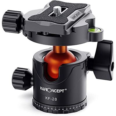 K&F CONCEPT Cabeza de Bola de Trípode para Cámara con Placa de Liberación Rápida de 1/4'' y Nivel de Burbuja, Capacidad de Carga de 10 kg para Trípode, Monopié, Cámara Réflex K&F CONCEPT Cabeza de Bola de Trípode para Cámara con Placa de Liberación Rápida de 1/4'' y Nivel de Burbuja, Capacidad de Carga de 10 kg para Trípode, Monopié, Cámara Réflex