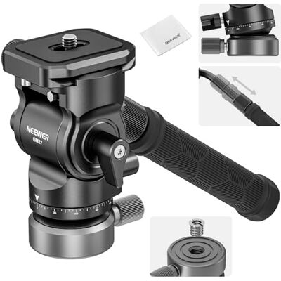 NEEWER Cabezal fluido para trípode con base nivelación +/-10°, soporte para cabeza panorámica inclinable de metal con placa QR Arca, mango telescópico, paño de limpieza, para DSLR Compacto, carga 4 kg NEEWER Cabezal fluido para trípode con base nivelación +/-10°, soporte para cabeza panorámica inclinable de metal con placa QR Arca, mango telescópico, paño de limpieza, para DSLR Compacto, carga 4 kg