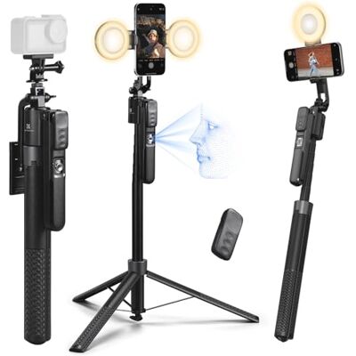 K&F CONCEPT Palo Selfie 180CM, Adaptado para dji OSMO Pocket 4&3, Trípode de Seguimiento AI 360°, Despliegue Automático y Plegado Rápido, 2 Anillos de Luz, 7 en 1 para Video/Vlog/Live K&F CONCEPT Palo Selfie 180CM, Adaptado para dji OSMO Pocket 4&3, Trípode de Seguimiento AI 360°, Despliegue Automático y Plegado Rápido, 2 Anillos de Luz, 7 en 1 para Video/Vlog/Live