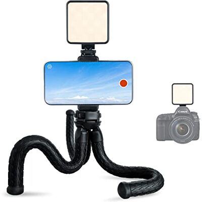 Fotopro Trípode Flexible para Cámara con Soporte para Teléfono con Luz de Vídeo, Portátil Trípode para Smartphone para Youtube Vlogging Live Streaming Selfie Fotopro Trípode Flexible para Cámara con Soporte para Teléfono con Luz de Vídeo, Portátil Trípode para Smartphone para Youtube Vlogging Live Streaming Selfie