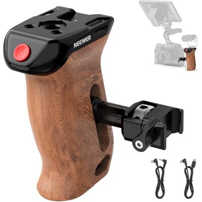 NEEWER Mango Lateral Madera con Disparador Remoto Inicio/Parada Abrazadera NATO Roscas de 1/4" y 3/8" Ajuste Vertical Carga 22lb Compatible con SmallRig Jaula Cámara Sony Fujifilm Panasonic, CA123 NEEWER Mango Lateral Madera con Disparador Remoto Inicio/Parada Abrazadera NATO Roscas de 1/4" y 3/8" Ajuste Vertical Carga 22lb Compatible con SmallRig Jaula Cámara Sony Fujifilm Panasonic, CA123