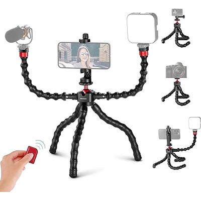 NEEWER T91 Trípode Flexible con Dos Brazos Mágicos, Mini Trípode Viaje con Obturador/Clamp Móvil/Soporte para Cámara Acción Compatible con GoPro Hero 12 iPhone 15 14 Pro MAX Sony a7c, Máx Carga 2kg NEEWER T91 Trípode Flexible con Dos Brazos Mágicos, Mini Trípode Viaje con Obturador/Clamp Móvil/Soporte para Cámara Acción Compatible con GoPro Hero 12 iPhone 15 14 Pro MAX Sony a7c, Máx Carga 2kg
