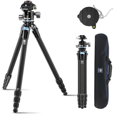 Sirui 55” Trípode de Viaje de Fibra de Carbono, Trípode Compacto Profesional para Cámara con Cabeza de Bola de Perfil Bajo, QR Placa para Arca, Carga hasta 26.5lbs/12kg, AM-254+KS-20 Sirui 55” Trípode de Viaje de Fibra de Carbono, Trípode Compacto Profesional para Cámara con Cabeza de Bola de Perfil Bajo, QR Placa para Arca, Carga hasta 26.5lbs/12kg, AM-254+KS-20