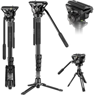 Sirui 188cm Monopié de Cámara con Pies, Monopié de Viaje de Aluminio con Base de Trípode, Monopié de Vídeo Ligero con Cabeza de Fluido para Videocámara, Carga Máx. 8kg AM-MDP02 Sirui 188cm Monopié de Cámara con Pies, Monopié de Viaje de Aluminio con Base de Trípode, Monopié de Vídeo Ligero con Cabeza de Fluido para Videocámara, Carga Máx. 8kg AM-MDP02