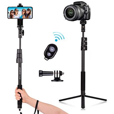 Andoer Palo Selfie Trípode Extensible de 54 Pulgadas de Aleación de Aluminio con Control Remoto con Soporte para Teléfono y Adaptador de Soporte para Cámara Deportiva Liberación Remota Andoer Palo Selfie Trípode Extensible de 54 Pulgadas de Aleación de Aluminio con Control Remoto con Soporte para Teléfono y Adaptador de Soporte para Cámara Deportiva Liberación Remota