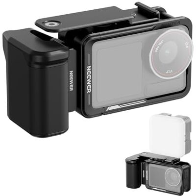 NEEWER Kit de accesorios de jaula y mango lateral compatible con cámara DJI Osmo Action 5 Pro / 4/3, soporte magnético de metal protector para video, barra extensora de obturador de zapata fría, negro NEEWER Kit de accesorios de jaula y mango lateral compatible con cámara DJI Osmo Action 5 Pro / 4/3, soporte magnético de metal protector para video, barra extensora de obturador de zapata fría, negro