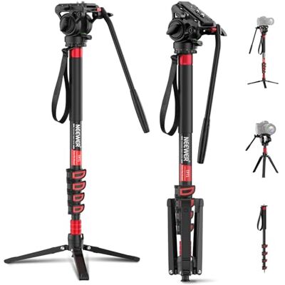 NEEWER TP78 Monopié de cámara Profesional con pies, telescópico portátil de Aluminio de 74.8 Pulgadas, con Cabezal Fluido de inclinación panorámica y Base de trípode extraíble para videocámara DSLR NEEWER TP78 Monopié de cámara Profesional con pies, telescópico portátil de Aluminio de 74.8 Pulgadas, con Cabezal Fluido de inclinación panorámica y Base de trípode extraíble para videocámara DSLR