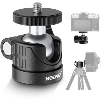 NEEWER BASIC Mini cabeza de bola,cabezal de trípode portátil adaptador de cámara montaje tornillo de 1/4" para DSLR Acción Cam Teléfono LED Luz Anillo Monopie Control deslizante, 4,4lb Max Charge,360° NEEWER BASIC Mini cabeza de bola,cabezal de trípode portátil adaptador de cámara montaje tornillo de 1/4" para DSLR Acción Cam Teléfono LED Luz Anillo Monopie Control deslizante, 4,4lb Max Charge,360°