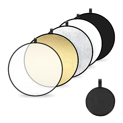 HONGXIN-SHOP Reflectores 5 en 1 Reflector de Luz Plegable Redondo Difusores y Filtros para Iluminación Estudio Fotográfico Fotografía Aire Libre 60cm (Translúcido/Plata/Oro/Blanco/Negro)