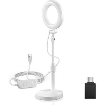 NEEWER Básico 13cm Aro de Luz Escritorio con Soporte, 10W Foco LED Selfies con Base Móvil Compatible con iPhone para Fotografía Laptop Webcam Zoom Videoconferencia Iluminación Maquillaje, Blanco BR60 NEEWER Básico 13cm Aro de Luz Escritorio con Soporte, 10W Foco LED Selfies con Base Móvil Compatible con iPhone para Fotografía Laptop Webcam Zoom Videoconferencia Iluminación Maquillaje, Blanco BR60