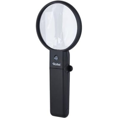 Rollei Lupa de Mano con luz LED y Soporte, Lente bifocal con Aumento 2X y 4,5X, Lente Ajustable, Soporte Plegable, Incluye Bolsa de Almacenamiento, Color Negro Rollei Lupa de Mano con luz LED y Soporte, Lente bifocal con Aumento 2X y 4,5X, Lente Ajustable, Soporte Plegable, Incluye Bolsa de Almacenamiento, Color Negro