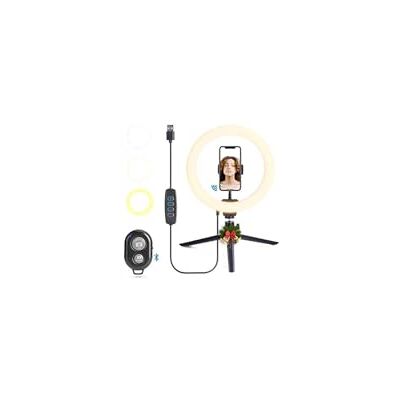 VoltShine Anillo de luz LED 2700K-6500K con control remoto Bluetooth, regulador por cable y ajuste de temperatura, ideal para video y fotografía. VoltShine Anillo de luz LED 2700K-6500K con control remoto Bluetooth, regulador por cable y ajuste de temperatura, ideal para video y fotografía.