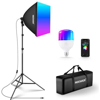 NEEWER RGB Softbox Kit de Luz con App Control y 9 Modos de Efectos, 24W LED Bulb CRI93+ TLCI98+, E27 Casquillo de Porcelana, 24" Softbox, para Iluminación de Fotografía de Estudio, NK800 NEEWER RGB Softbox Kit de Luz con App Control y 9 Modos de Efectos, 24W LED Bulb CRI93+ TLCI98+, E27 Casquillo de Porcelana, 24" Softbox, para Iluminación de Fotografía de Estudio, NK800