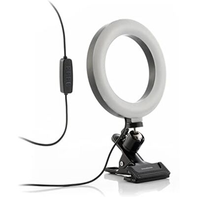 InnovaGoods Aro de Luz LED Lumahoop con Pinza de Soporte para Selfie, Videollamadas y TikTok, 3 Modos de Iluminación, 10 Niveles de Intensidad, Rotación 360º, Blanco, Plástico InnovaGoods Aro de Luz LED Lumahoop con Pinza de Soporte para Selfie, Videollamadas y TikTok, 3 Modos de Iluminación, 10 Niveles de Intensidad, Rotación 360º, Blanco, Plástico
