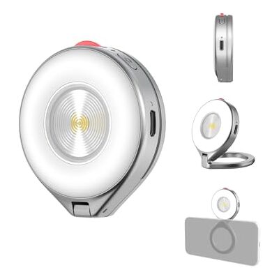 TELESIN Luz Selfie y Flash Magnético 2-en-1 para iPhone, Ring Light MagSafe 5000 Lux, Luz LED Selfie & Flash Fotográfico, Creación de Contenido, Vlogging, TikTok, Vídeo, iPhone y Android, Plata TELESIN Luz Selfie y Flash Magnético 2-en-1 para iPhone, Ring Light MagSafe 5000 Lux, Luz LED Selfie & Flash Fotográfico, Creación de Contenido, Vlogging, TikTok, Vídeo, iPhone y Android, Plata